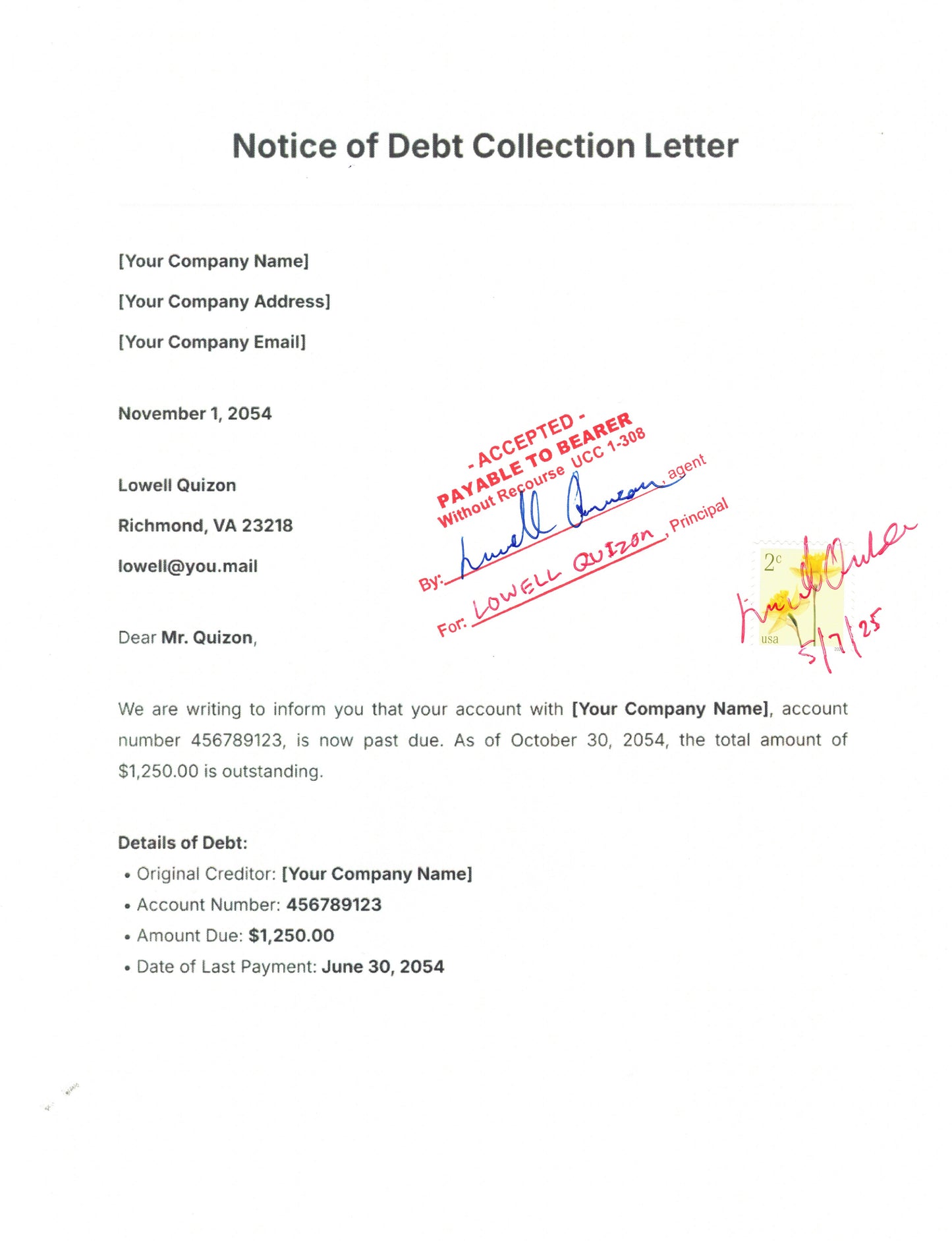 Payable to Bearer [STAMP]